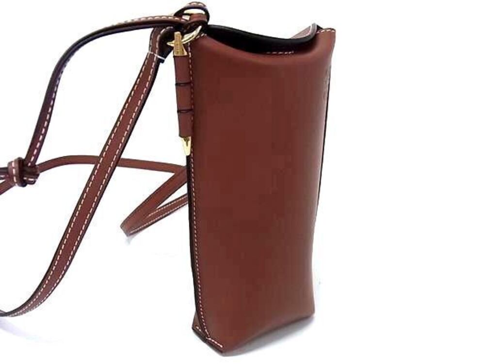 Loewe Bag Leather Clutch Brown Gate Shoulder Pocket Crossbody Anagram Brown